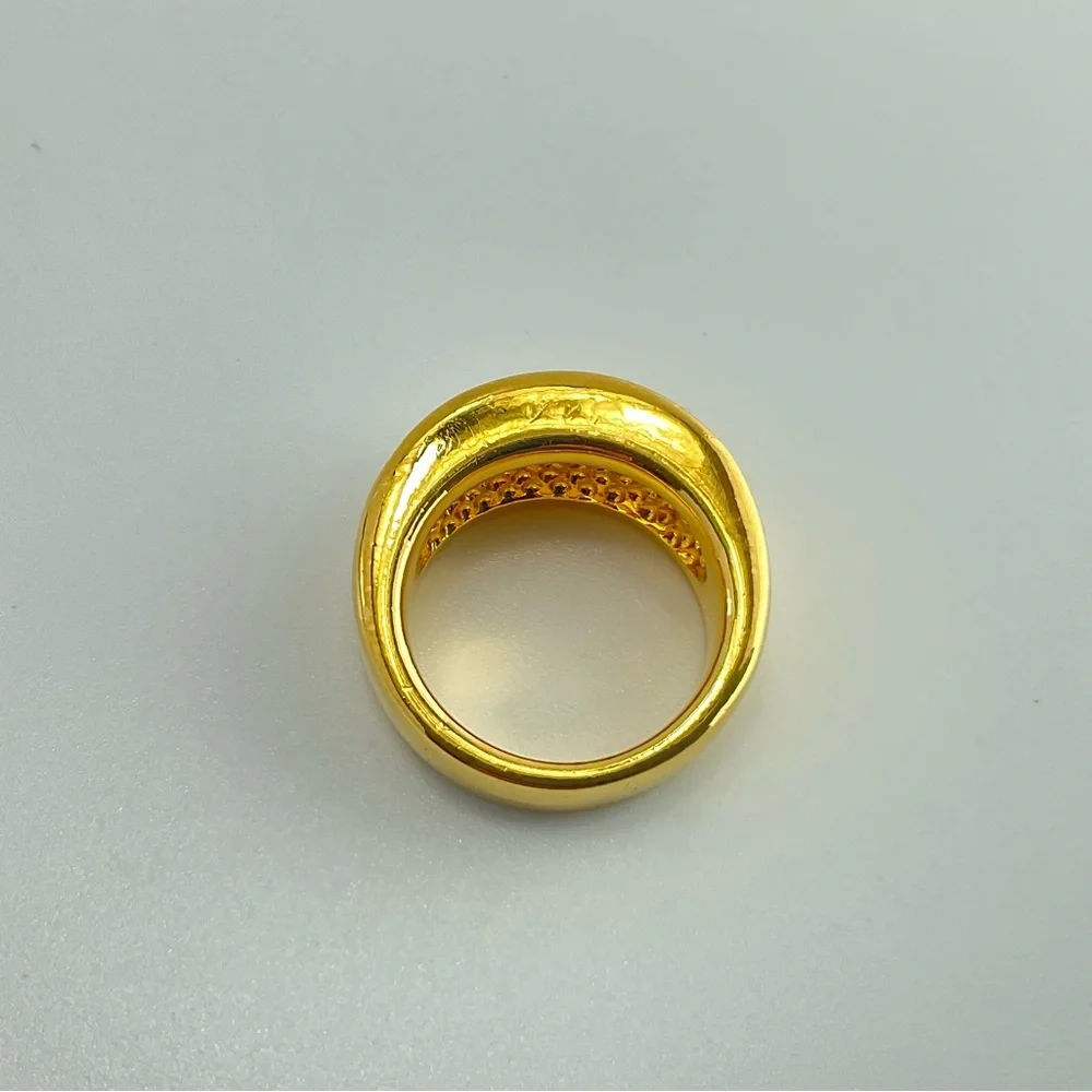 Elegant Gold Simulated Diamond Ring, 3 Rows of Dainty Sparkling Crystals